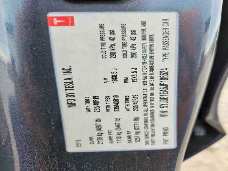 2018 TESLA MODEL 3   