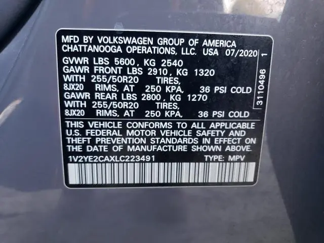 2020 VOLKSWAGEN ATLAS CROSS SPORT SE  