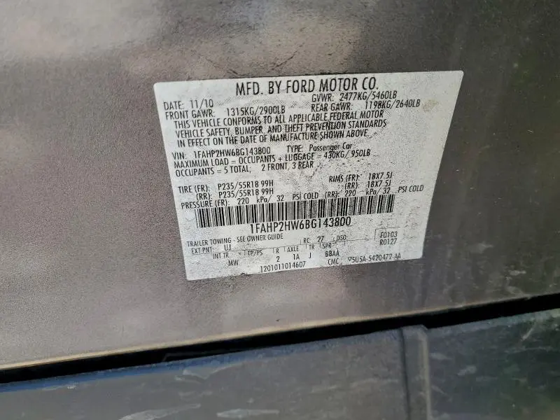 2011 FORD TAURUS SEL  