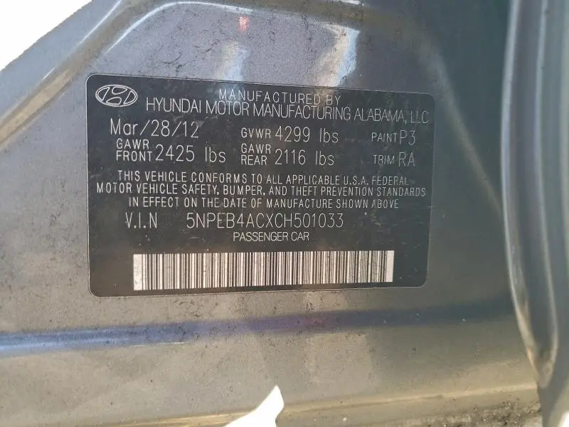 2012 HYUNDAI SONATA GLS  