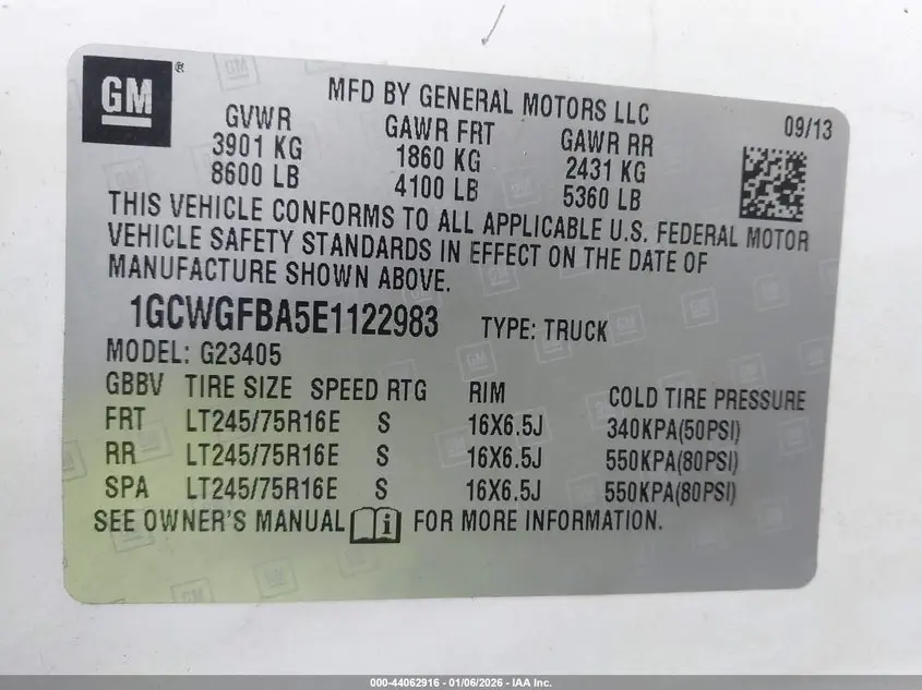 2014 CHEVROLET EXPRESS 2500 WORK VAN