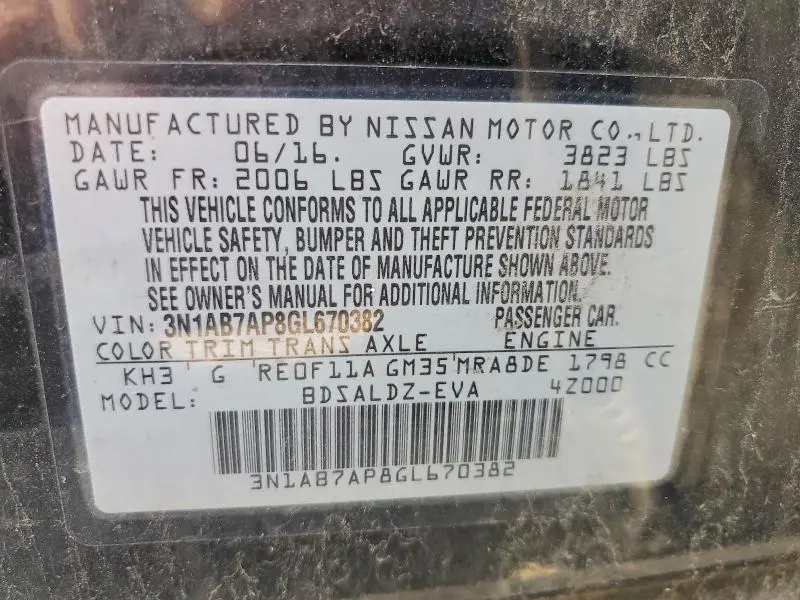 2016 NISSAN SENTRA SV  
