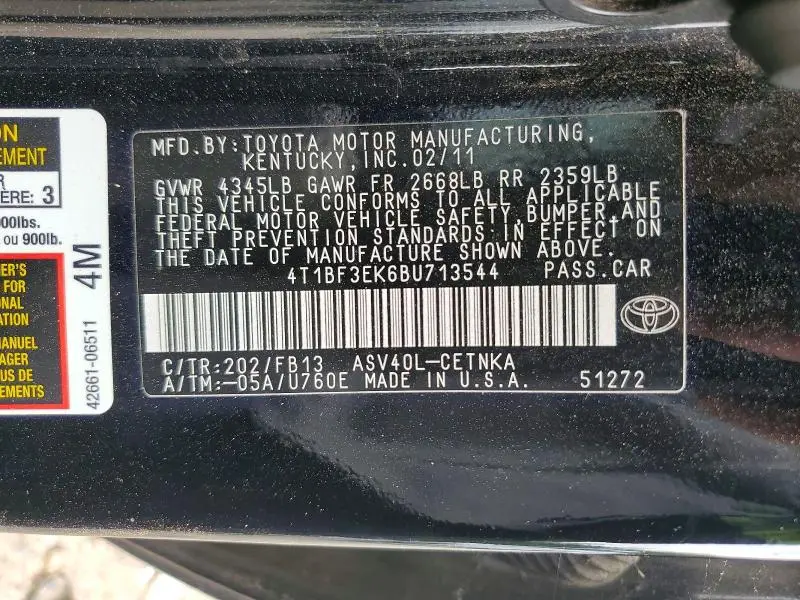 2011 TOYOTA CAMRY LE  