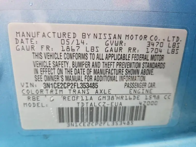2015 NISSAN VERSA NOTE S PLUS  