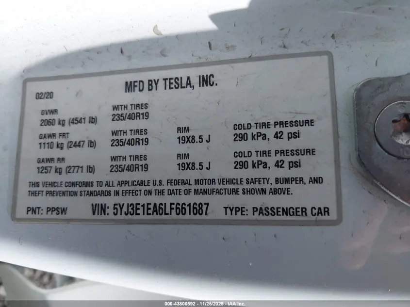 2020 TESLA MODEL 3 STANDARD RANGE PLUS REAR-WHEEL DRIVE/STANDARD RANGE REAR-WHEEL DRIVE