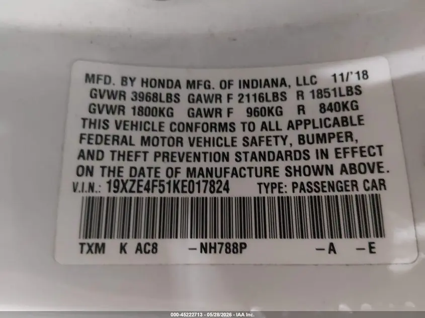 2019 HONDA INSIGHT EX