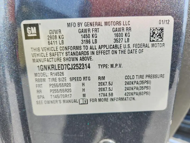 2012 CHEVROLET TRAVERSE LTZ  