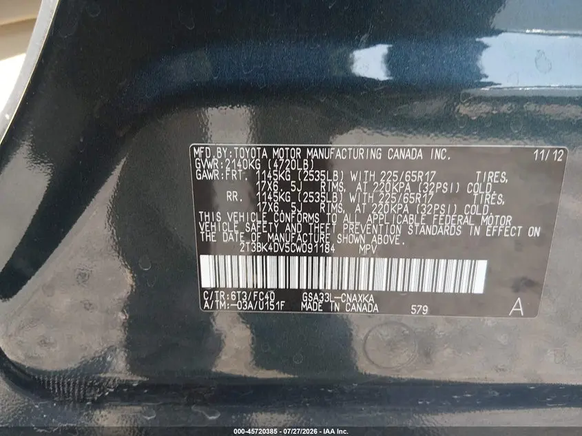 2012 TOYOTA RAV4 BASE V6