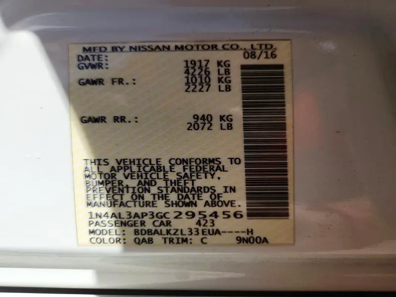 2016 NISSAN ALTIMA 2.5 SV  