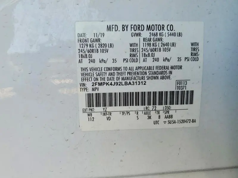 2020 FORD EDGE SEL  