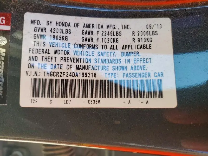 2013 HONDA ACCORD LX  