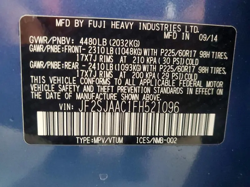 2015 SUBARU FORESTER 2.5I  