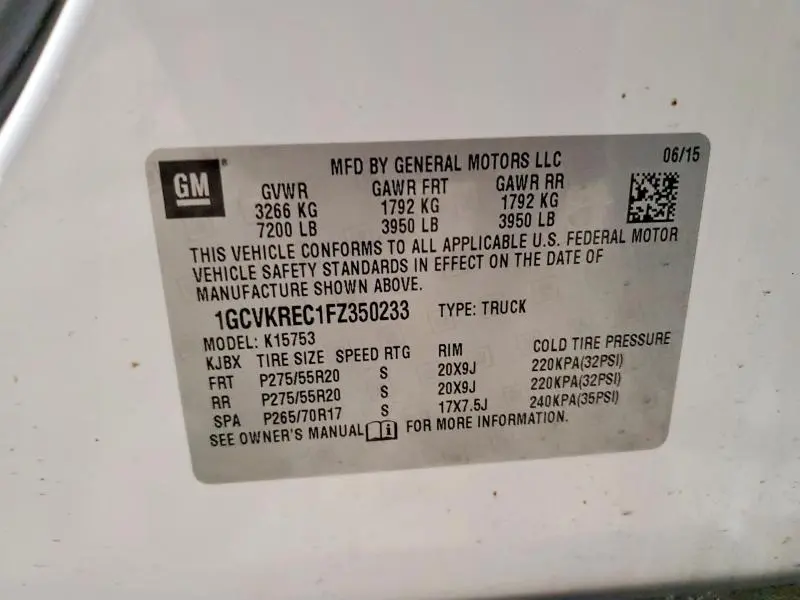 2015 CHEVROLET SILVERADO K1500 LT  