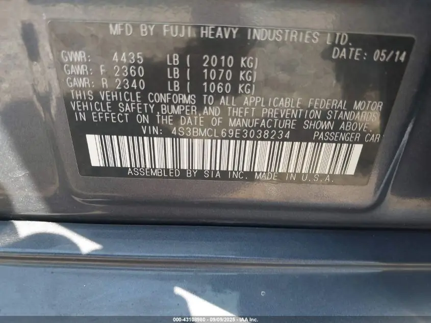 2014 SUBARU LEGACY 2.5I LIMITED