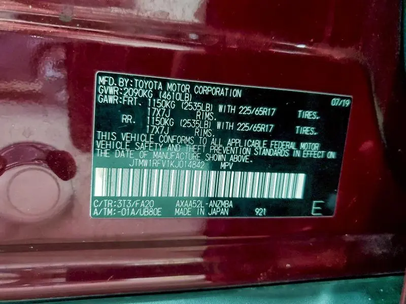 2019 TOYOTA RAV4 XLE  