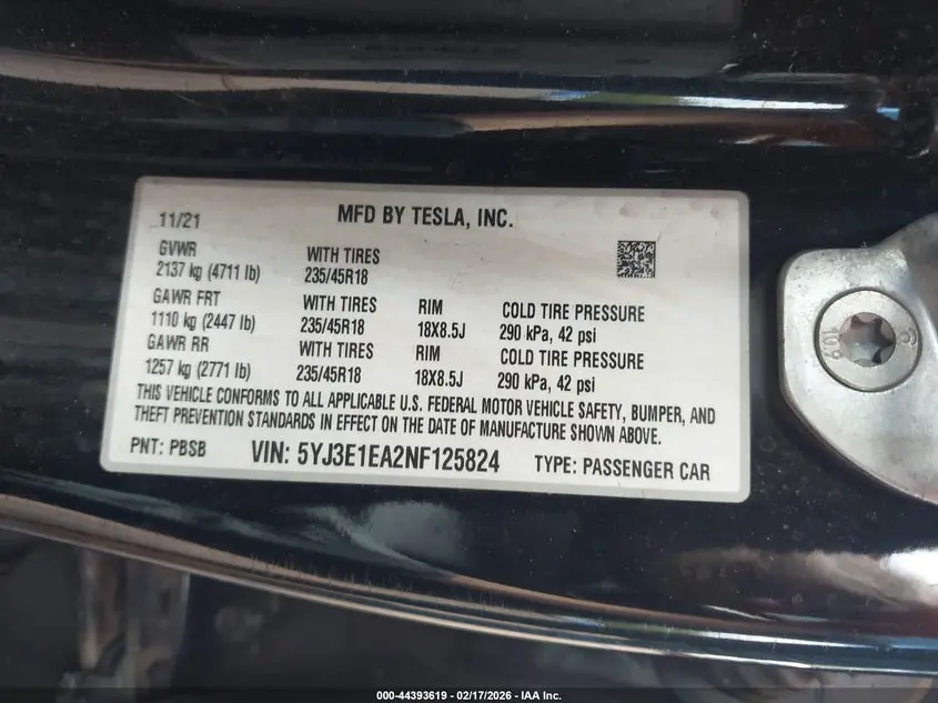 2022 TESLA MODEL 3 REAR-WHEEL DRIVE