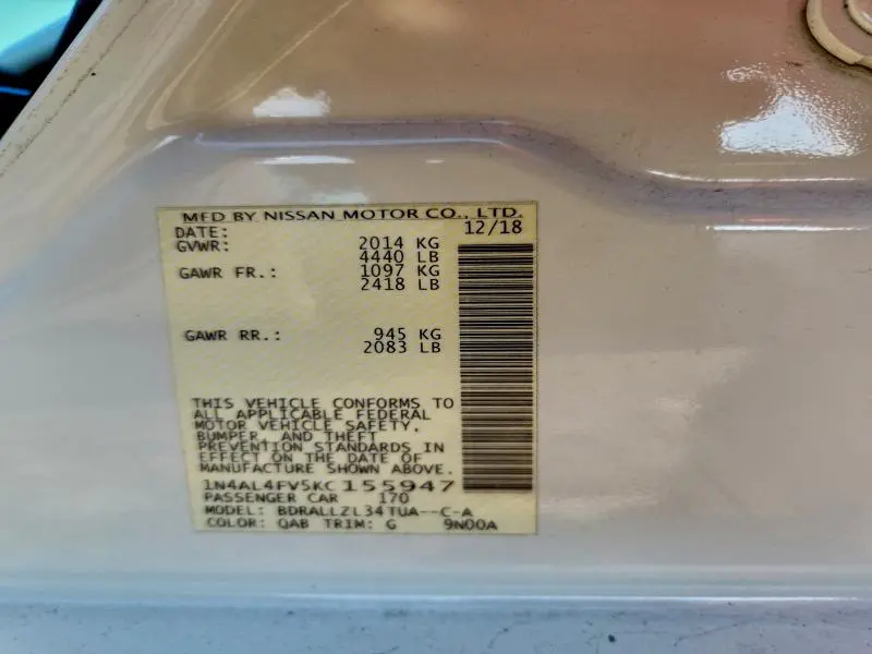 2019 NISSAN ALTIMA EDITION ONE  