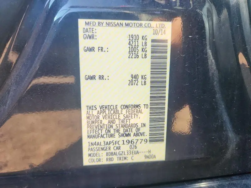 2015 NISSAN ALTIMA 2.5 S  