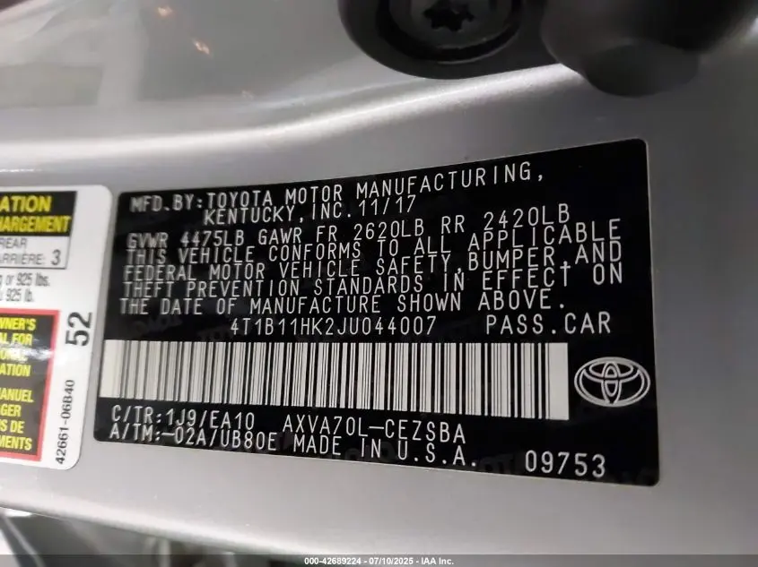 2018 TOYOTA CAMRY SE