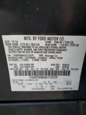 2016 FORD TAURUS SEL