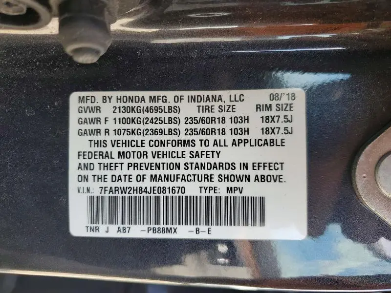 2018 HONDA CR-V EXL  