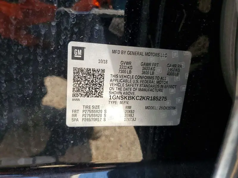 2019 CHEVROLET TAHOE K1500 LT  