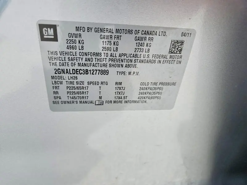 2011 CHEVROLET EQUINOX LT  