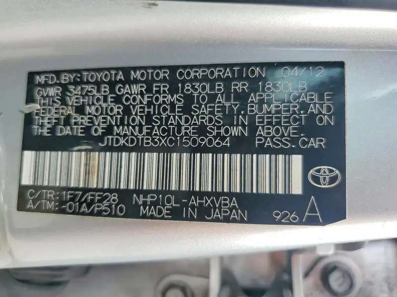 2012 TOYOTA PRIUS C TWO  