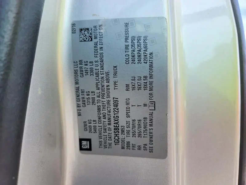 2016 CHEVROLET COLORADO   