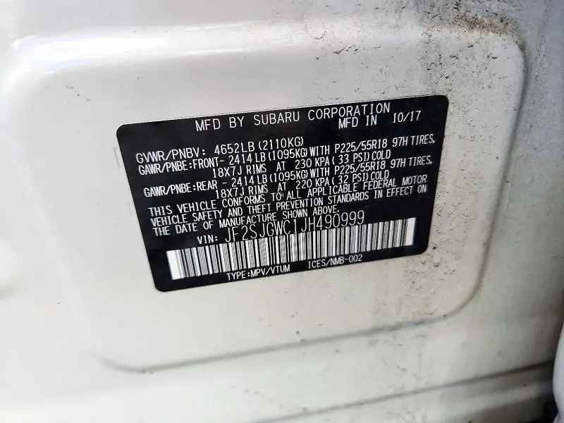 2018 SUBARU FORESTER 2.0XT TOURING  