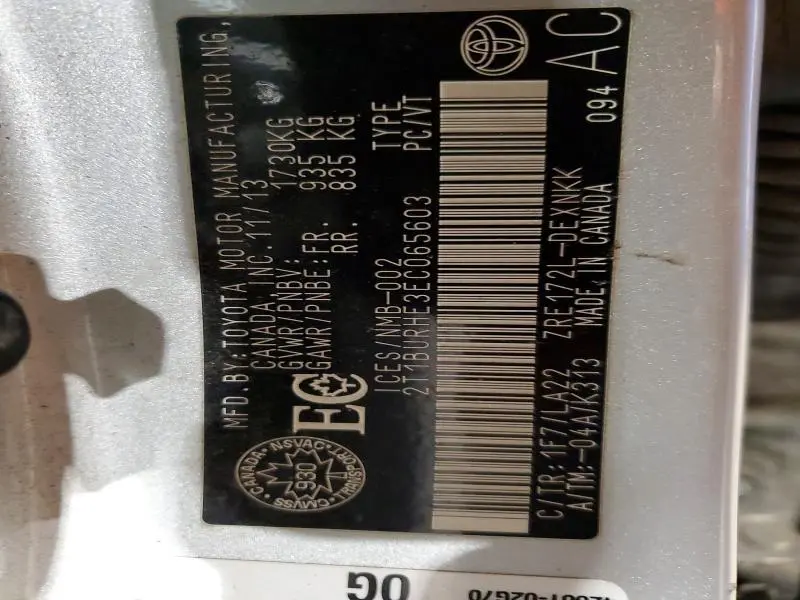 2014 TOYOTA COROLLA L  