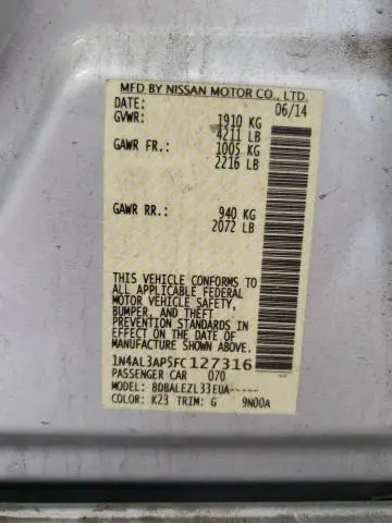 2015 NISSAN ALTIMA 2.5  