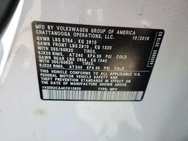 2019 VOLKSWAGEN ATLAS SEL