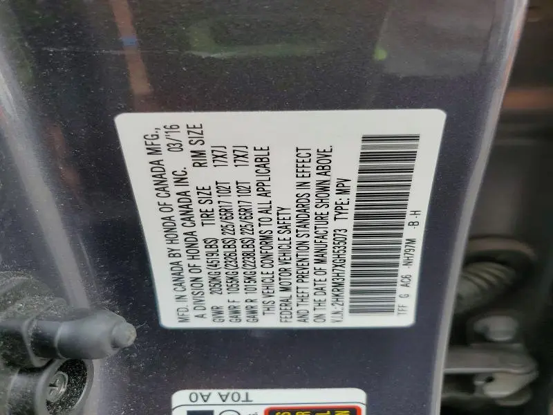 2016 HONDA CR-V EXL  