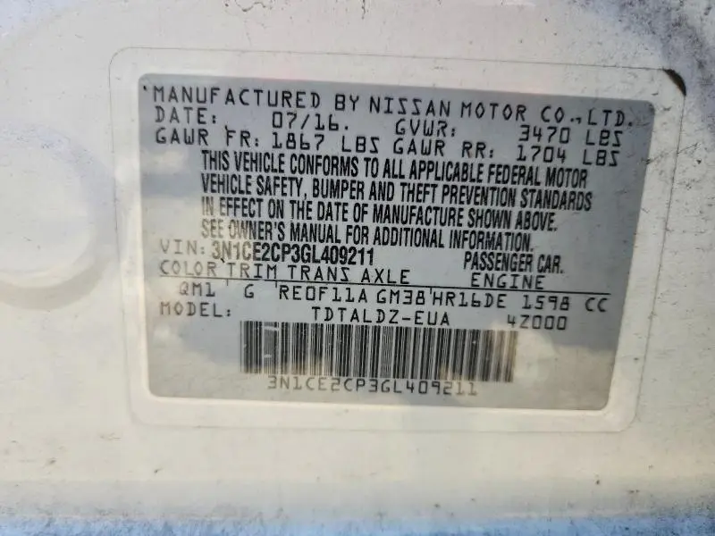 2016 NISSAN VERSA NOTE SV  