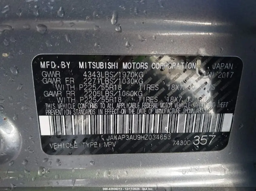 2017 MITSUBISHI OUTLANDER SPORT 2.0 ES/2.0 LE