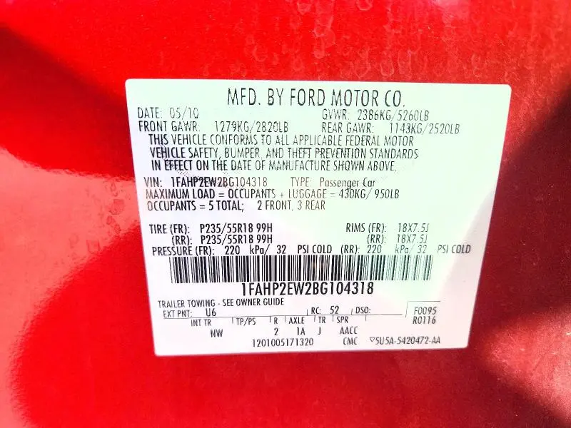 2011 FORD TAURUS SEL  