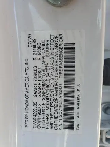 2020 HONDA ACCORD EXL  