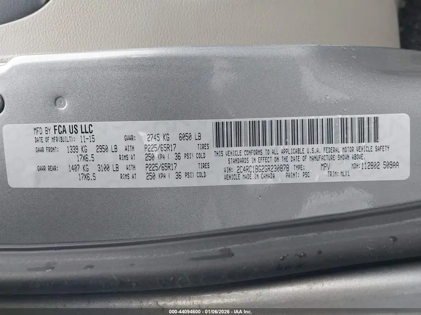 2016 CHRYSLER TOWN & COUNTRY TOURING