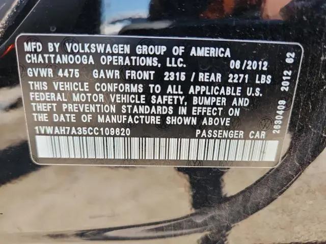 2012 VOLKSWAGEN PASSAT S  