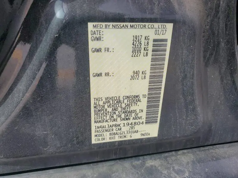 2017 NISSAN ALTIMA 2.5 S  