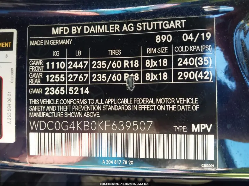 2019 MERCEDES-BENZ GLC 300 4MATIC