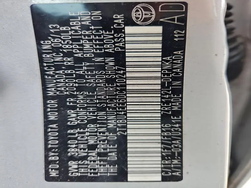 2013 TOYOTA COROLLA BASE  