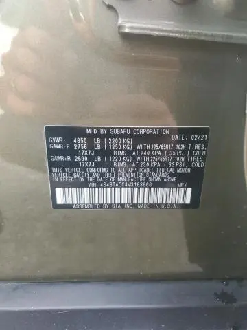 2021 SUBARU OUTBACK PREMIUM  