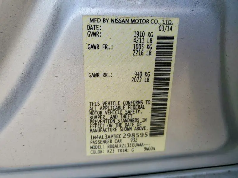2014 NISSAN ALTIMA 2.5 S  