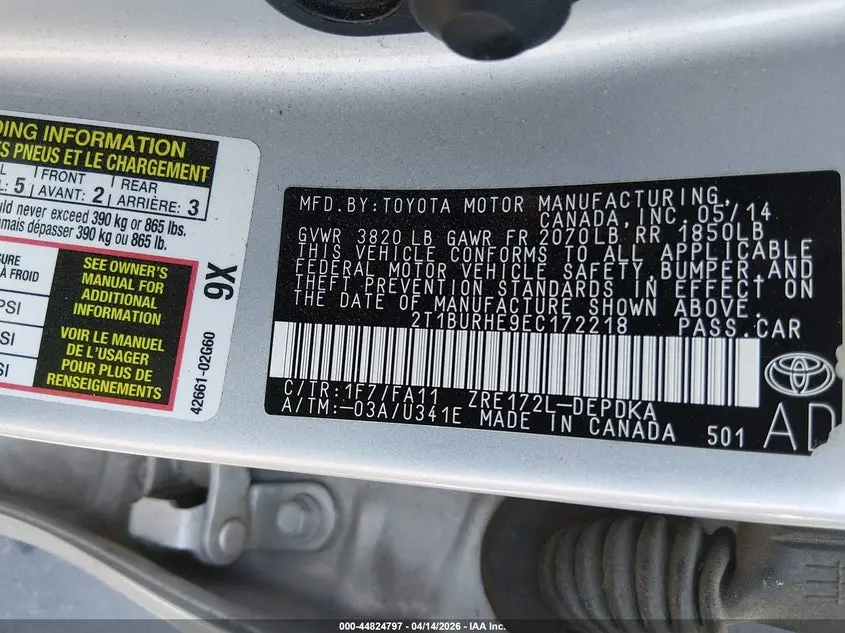 2014 TOYOTA COROLLA L
