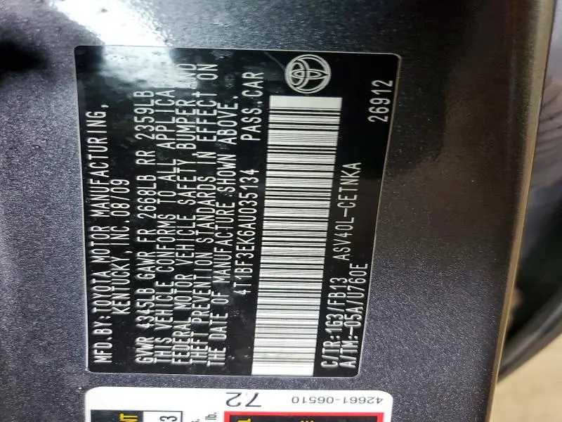 2010 TOYOTA CAMRY LE  
