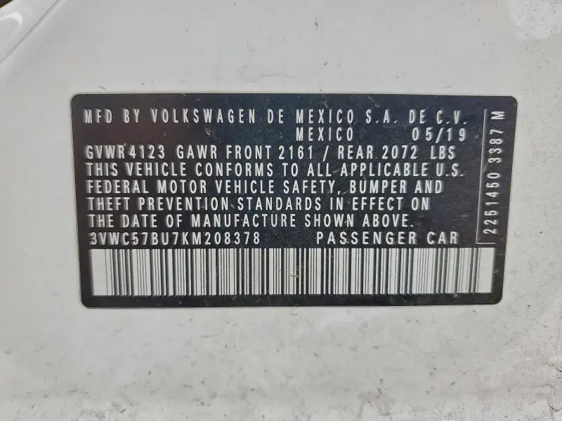 2019 VOLKSWAGEN JETTA S  