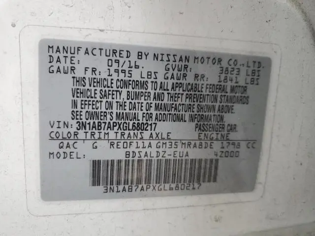 2016 NISSAN SENTRA S  