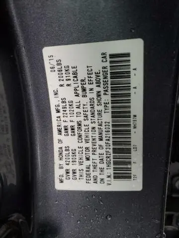 2015 HONDA ACCORD LX